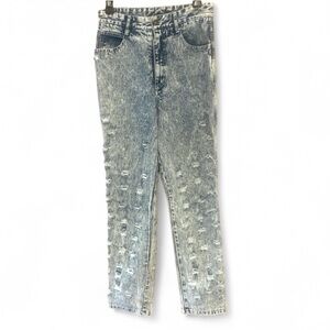 RARE VINTAGE ST TROPEZ 90’S ACID WASH DISTRESSED DENIM JEANS SIZE 11 BIKERCORE